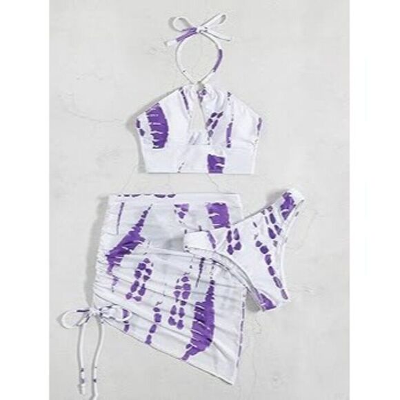 NEW Evelust Sexy 3 Pc Swimsuits -Cutout O-Ring Halter Bikini & Cover Up Skirt LG - Picture 2 of 16